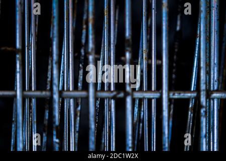 Iron rods. Abstract background. Grunge metal texture. Flat lay Stock Photo