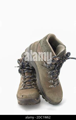 Pair of hiking boots on white background Stock Photo