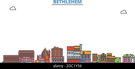 United States, Bethlehem line cityscape, flat vector. Travel city landmark, oultine illustration, line world icons Stock Vector