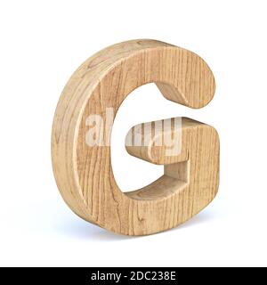 Rounded wooden font Letter G 3D render illustration isolated on white background Stock Photo