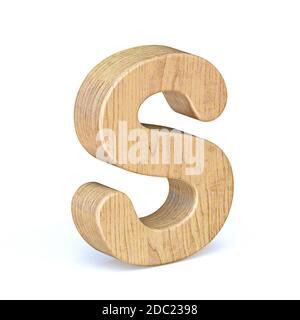 Rounded wooden font Letter S 3D render illustration isolated on white background Stock Photo