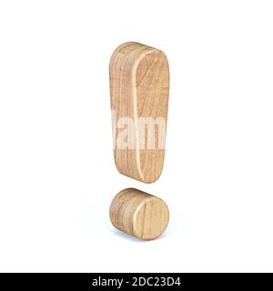Rounded wooden font exclamation mark 3D render illustration isolated on ...