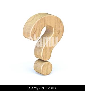 Rounded wooden font question mark 3D render illustration isolated on ...