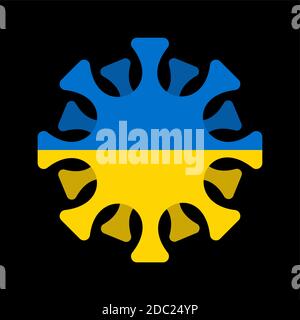 Coronavirus in Ukraine. Microbe COVID-2019 in Ukrainian flag. World epidemic. Pandemic. Country in lockdown Stock Vector