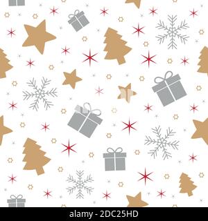 seamless pattern christmas design with star gift fir tree and snowflake vector illustration EPS10 Stock Vector