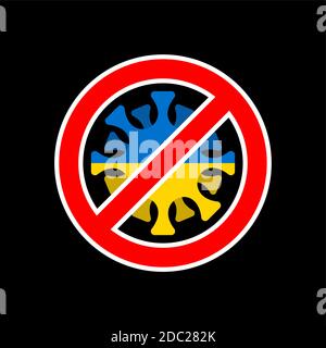 Stop coronavirus in Ukraine. Fighting coronavirus in Ukraine. Ukrainian flag and COVID-2019. World epidemic. Pandemic. Country in quarantine lockdown Stock Vector