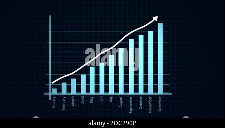 Graph showing yearly business growth. Graph chart showing business growth. Business graph growth with grid line background. Stock Photo