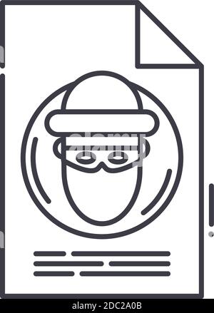 Computer thief icon, linear isolated illustration, thin line vector, web design sign, outline concept symbol with editable stroke on white background. Stock Vector