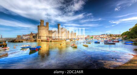 Caernarfon Castle, Caernarfon Castle panorama, Caernarfon, Castle, castles, North Wales,  Caernarfon Castle Wales, Wales, Caernarfon marina, marina, Stock Photo