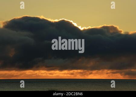 Black clouds over the North sea from the Yorkshire coast. Stock Photo