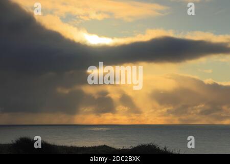 Sunrise over the North sea over the Yorkshire coastline. Stock Photo
