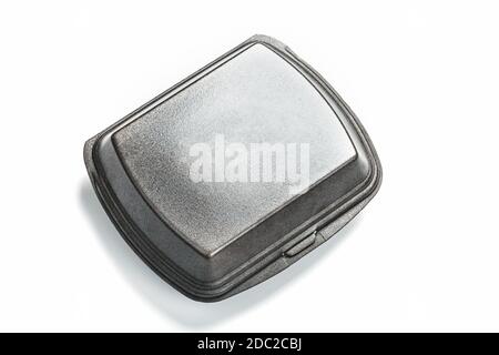 Lunch box disposable, black for food delivery service on a white background. Isolate, free space. Stock Photo