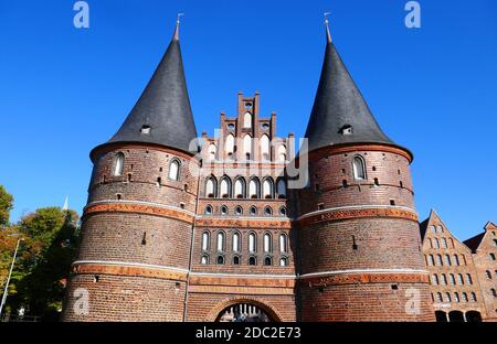 Holsten Gate in the Hanseatic City of LÃ¼beck Stock Photo