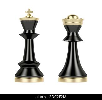 Black queen and king chess pieces on white background, front view Stock Photo