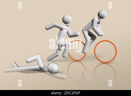 three dimensional triathlon symbol, olympic sports. Illustration Stock Photo