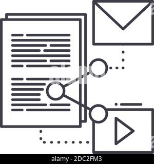 Content sharing image icon, linear isolated illustration, thin line vector, web design sign, outline concept symbol with editable stroke on white Stock Vector