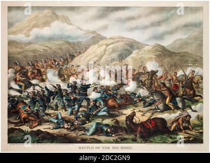 Battle of the Little Bighorn, June 25th 1876, Custer's Last Stand, print by Kurz and Allison, 1889 Stock Photo