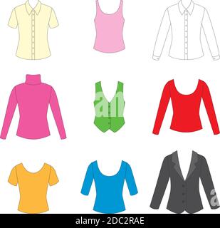 set of clothes for girls on white background. Stock Vector
