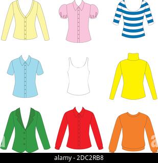 set of clothes for girls on white background. Stock Vector