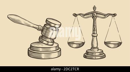 Justice sketch. Jurisdiction, business concept vintage vector Stock Vector
