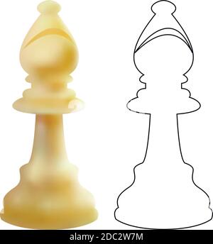 3d and line white wooden bishop, chess piece, icon, figure, isolated on white background vector Stock Vector