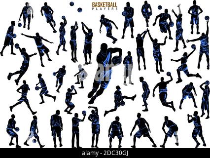 Detailed silhouettes Basketball players. Vector set of black silhouettes. Stock Vector