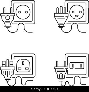 Power outlet types linear icons set Stock Vector