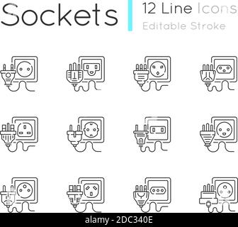 Sockets linear icons set Stock Vector