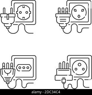 Different sockets linear icons set Stock Vector