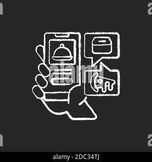 Food delivery app chalk white icon on black background Stock Vector