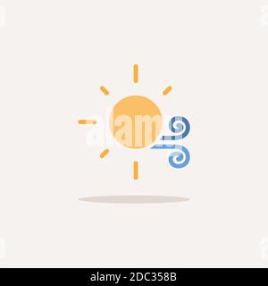 Wind and sun. Color icon with shadow. Weather glyph vector illustration Stock Vector