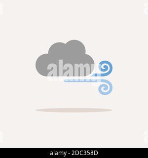 Wind and cloud. Color icon with shadow. Weather glyph vector illustration Stock Vector