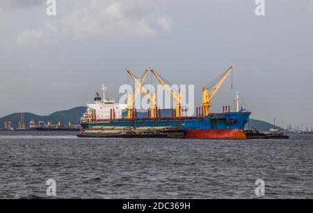 Containership in the gulf of Thailand near Siracha district Chonburi Asia Stock Photo