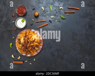 Chicken Makbous Al-Thahera, traditional food in Arabian region. Stock Photo