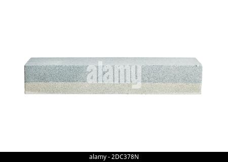 Rectangular double layer sharpening stone. Grindstone or whetstone sharpener, isolated on white background. Kitchen utensils Stock Photo