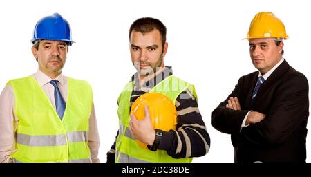 three workers isolated in a white background Stock Photo