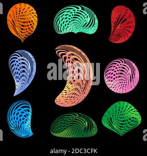set of colorful abstract three-dimensional shapes of stripes and lines Stock Vector