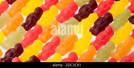 Jelly Babies sweets in yellow red black orange green Stock Photo