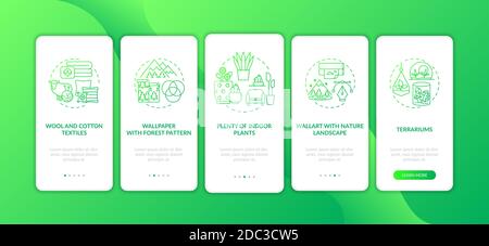Living space with greenery green onboarding mobile app page screen with concepts Stock Vector