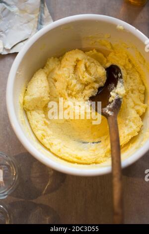 Brandy butter with vanilla. Festive butter for christmas pudding Stock Photo