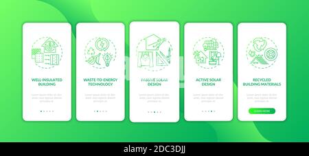 Sustainable architecture green onboarding mobile app page screen with concepts Stock Vector