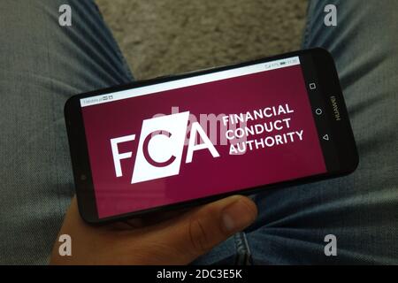 KONSKIE, POLAND - June 29, 2019: Financial Conduct Authority - FCA logo displayed on mobile phone Stock Photo