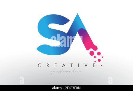 SA Letter Design with Creative Dots Bubble Circles and Blue Pink Colors Vector Illustration. Stock Vector