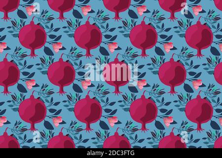 Vector floral seamless pattern. Maroon fruit pomegranates Stock Vector