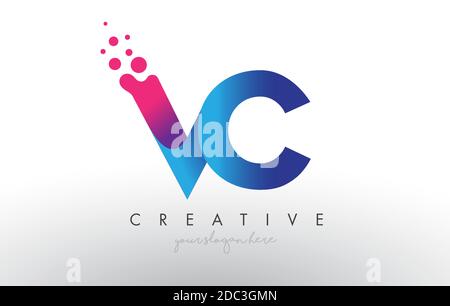 Purple Pink VC V C Letter Logo Design with Ink Watercolor Splash Spill ...
