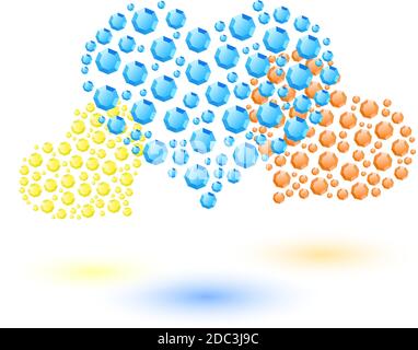 colored hearts made of small crystals. blue, orange, yellow. Stock Vector