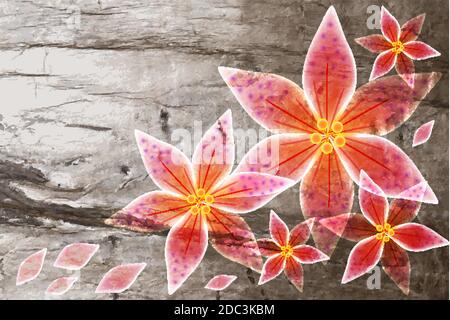 translucent flowers on a background of natural stone Stock Vector