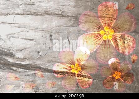 translucent flowers on a background of natural stone Stock Vector