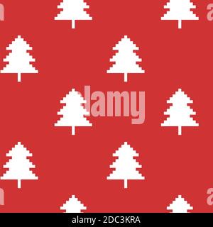 Vector pixel seamless pattern. Christmas tree knitted background Stock Vector