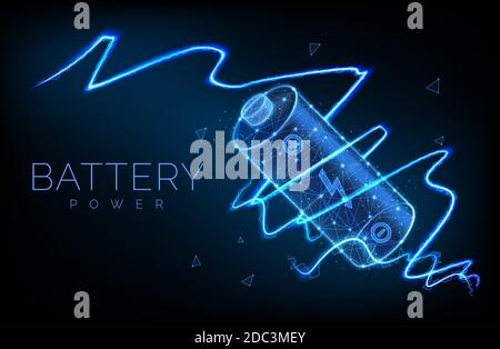 Abstract low poly battery charge from electric discharge or lightning, high voltage, long battery charge and energy, vector illustration. Stock Vector